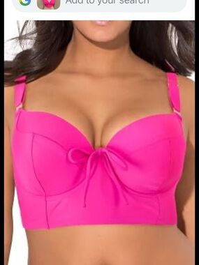 smart & sexy Hot Pink Longline Push-Up Swim Bikini Bustier-Style Top, 36D